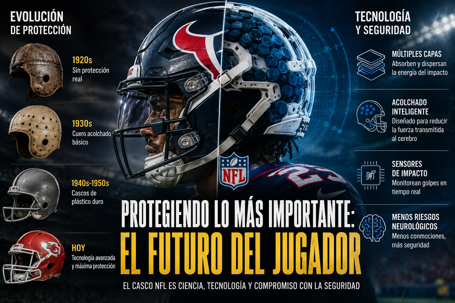 El casco protege la cabeza de los jugadores de la NFL de las conmociones